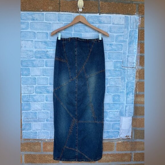 Sollo Mobe denim jean skirt Hi-low vintage size medium - Picture 6 of 8